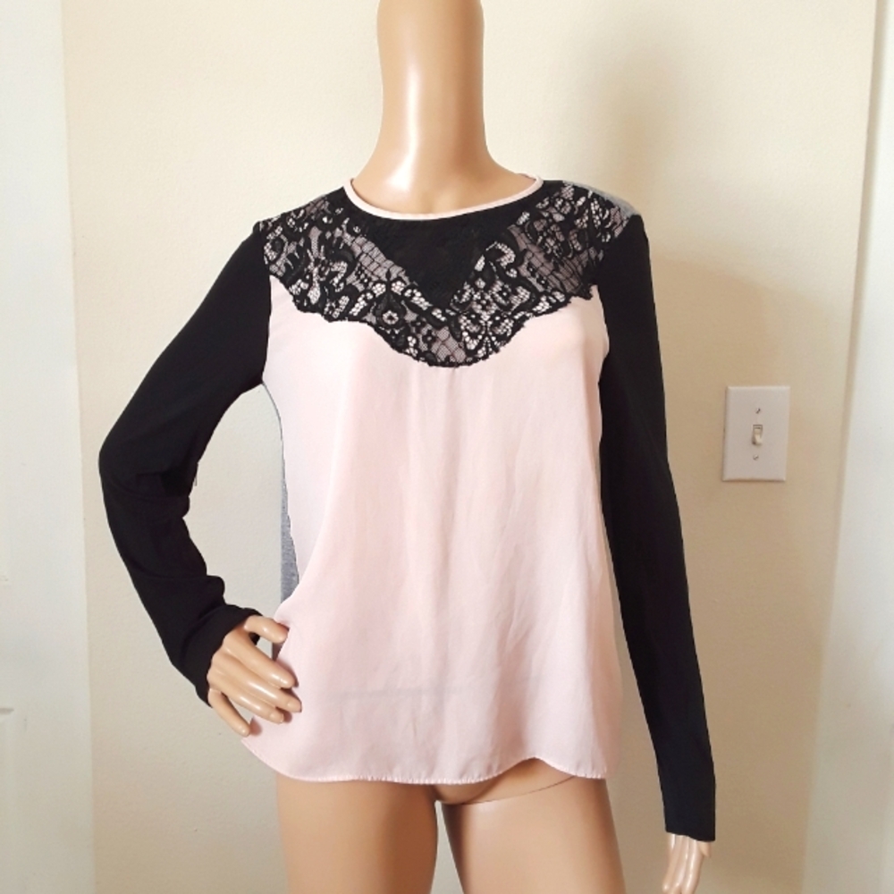 Metaphor Black, Grey, and Pale Pink Lace Collar Top